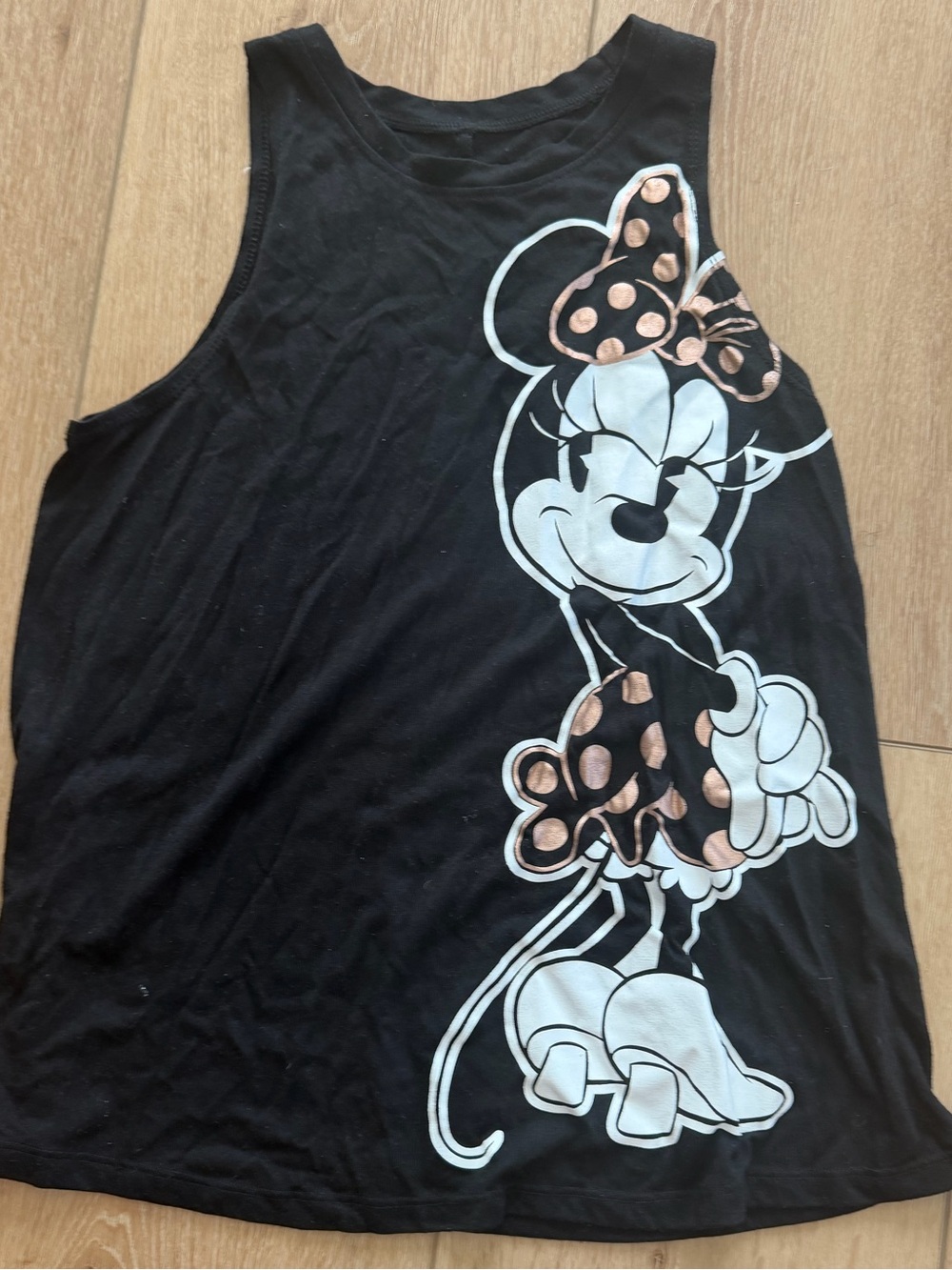 Disney Black Tank Top with Rose Gold Minnie Bow and Polka Dots